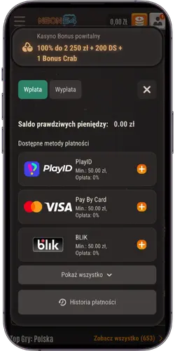 Wpłata w kasynie Neon54 – dostępne metody płatności
