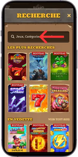Lizaro Casino barre de recherche