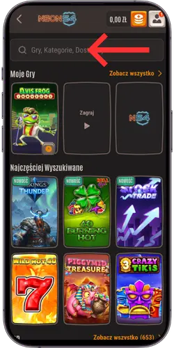 Pasek wyszukiwania w kasynie Neon54