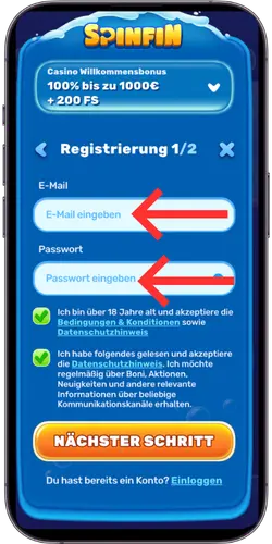 Spinfin Registrierung 1/2