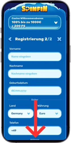 Spinfin Registrierung 2/2