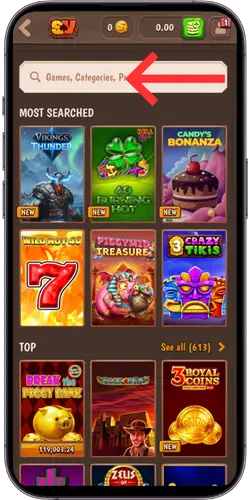 Stone Vegas Casino keresősáv – játékok keresése